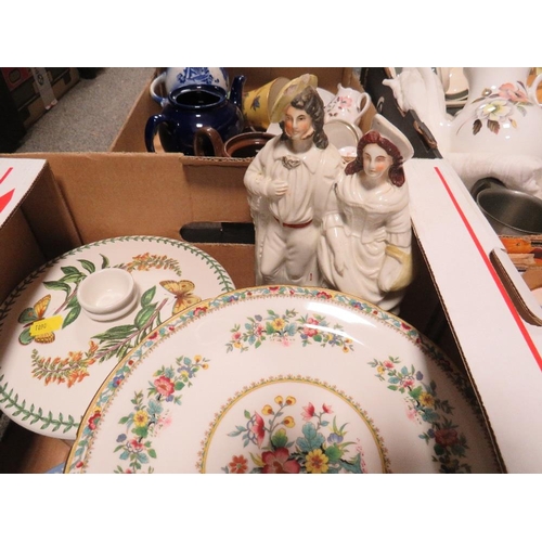 370 - Four trays of assorted ceramics and sundries to include Wedgwood, Portmeirion etc