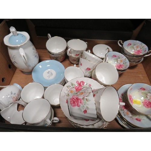 371 - A tray of ceramics to include a Royal Grafton coffee set together with Royal Stanley hand painted cu... 