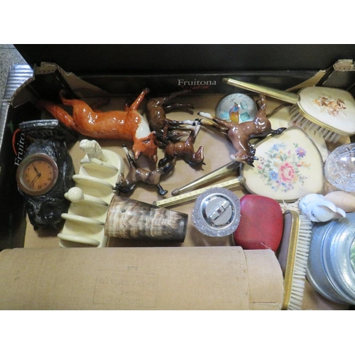 373 - Three trays of mixed collectables to include Beswick, cast iron items, china and glass etc