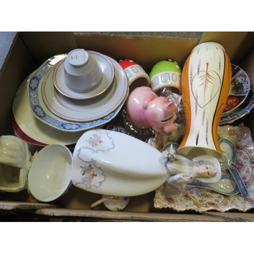 373 - Three trays of mixed collectables to include Beswick, cast iron items, china and glass etc