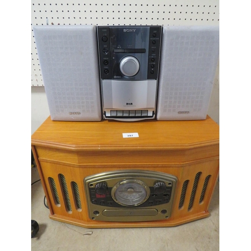 397 - A modern retro style record/cd player together with a Sony cd cassette player (unchecked)