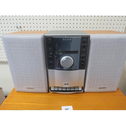 397 - A modern retro style record/cd player together with a Sony cd cassette player (unchecked)