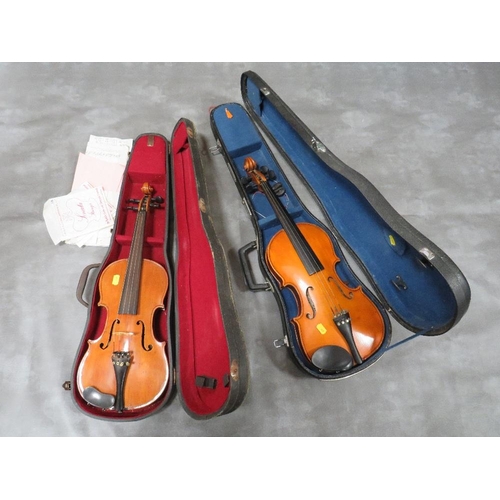 445 - A vintage Skylark violin together with a Maidstone of London violin in cases