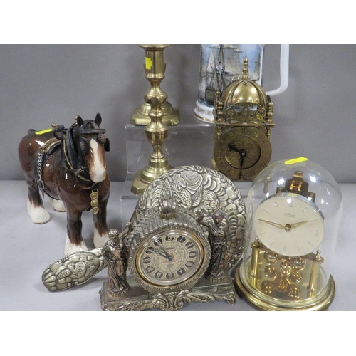 461 - A tray of collectables to include clocks, Beswick horse, tankards etc