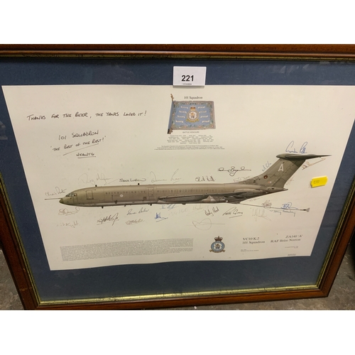 221 - A 101 squadron signed aviation print together with two small Locomotive mirrors. (3)