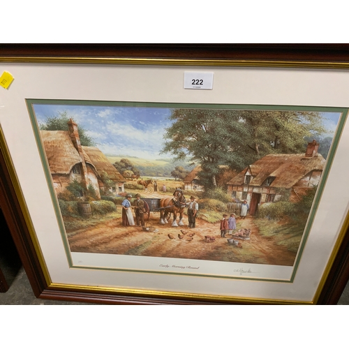 222 - A framed ‘Early Morning Round’ signed print together with two framed landscape oils. (3)