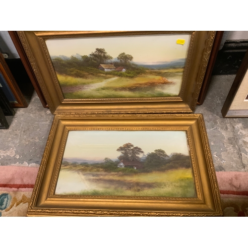 222 - A framed ‘Early Morning Round’ signed print together with two framed landscape oils. (3)