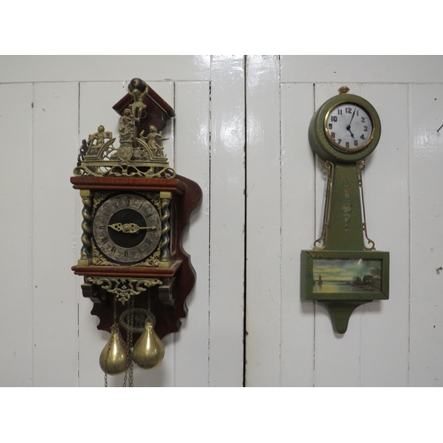 402 - A vintage Zaandam Dutch twin weight wall clock together with a Gilbert American banjo wall clock