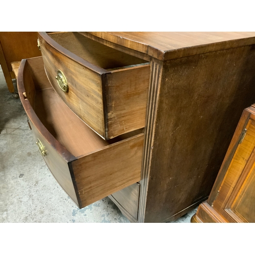 706 - A 19th century mahogany bow front chest of three drawers H 92 cm W 93 cm