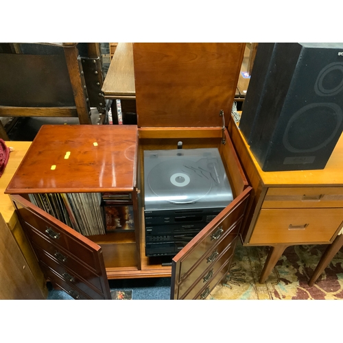 797 - A yewood cabinet with a Sony Hi-Fi and speakers together with assorted classical vinyl and CD’s