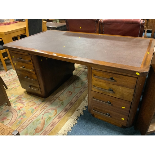 805 - A large twin pedestal desk with leather top W 168 cm