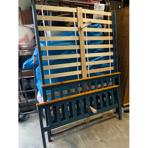 812 - A modern pine and painted double bed frame W 140 cm