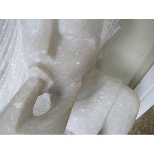 683 - A white quartz type statue of a lady eating fruit, H 96 cm, W 40 cm