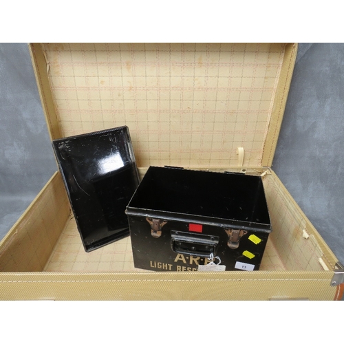 13 - A 1939 DATED ARP FIRST AID TIN BOX, marked 'Light Recue Party', A/F, along with a demob suitcase (2)