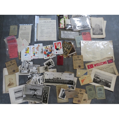 146 - A TRAY OF MILITARY INTEREST EPHEMERA AND PHOTOGRAPHS, to include R.A.F. and R.N items