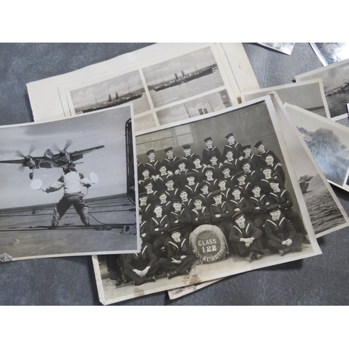 146 - A TRAY OF MILITARY INTEREST EPHEMERA AND PHOTOGRAPHS, to include R.A.F. and R.N items