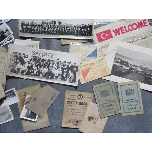 146 - A TRAY OF MILITARY INTEREST EPHEMERA AND PHOTOGRAPHS, to include R.A.F. and R.N items