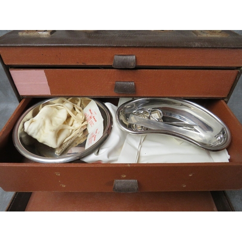 15 - A MID 20TH CENTURY MIDWIFE'S CASE AND CONTENTS, brown leather outer, fitted interior with two drawer... 