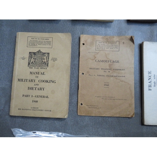 158 - A QUANTITY OF MOSTLY WWII RELATED BOKS & EPHEMERA, to include maps, manuals, ration books etc