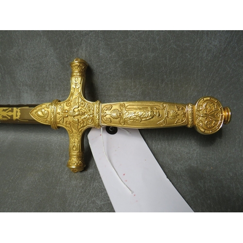 2 - A REPLICA NAPOLEONIC CEREMONIAL SWORD, with gilt brass hilt and polished part blued and gilt steel b... 