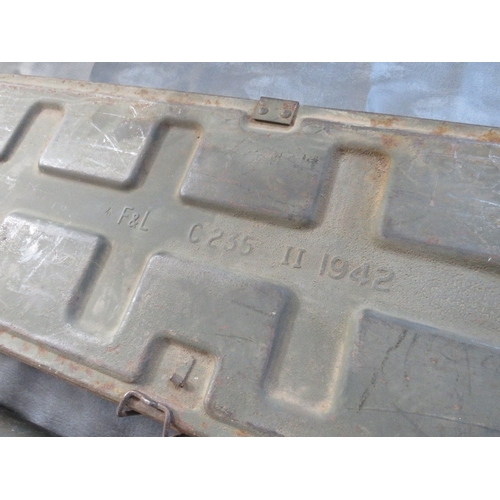 20 - A 1949 DATED 3.7 INCH GUN BRASS SHELL CASE, along with a British 1942 metal ammo box (2)