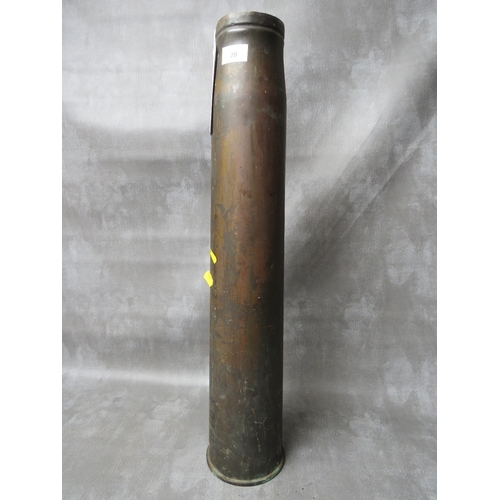 20 - A 1949 DATED 3.7 INCH GUN BRASS SHELL CASE, along with a British 1942 metal ammo box (2)