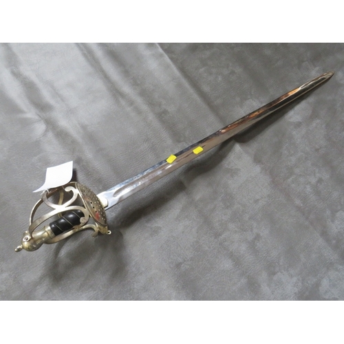 21 - A REPLICA ENGLISH CIVIL WAR SWORD, with basket hilt, engraved 'Cromwell' to the blade, (no scabbard)... 