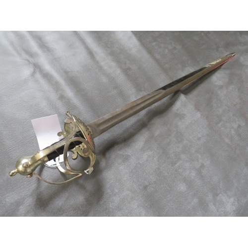 21 - A REPLICA ENGLISH CIVIL WAR SWORD, with basket hilt, engraved 'Cromwell' to the blade, (no scabbard)... 