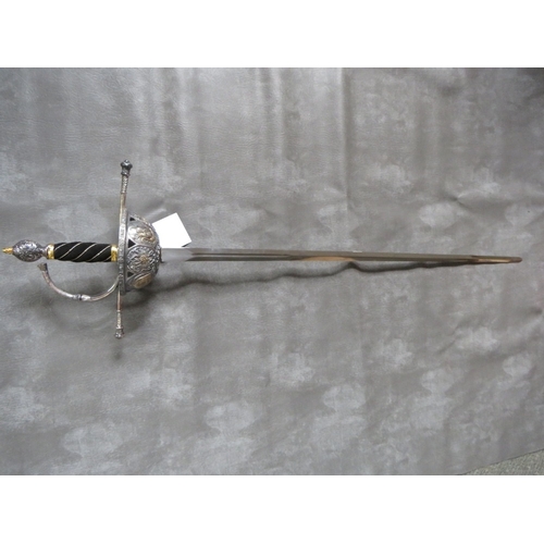 22 - A REPLICA ITALIAN STYLE RAPIER SWORD, the hilt decorated with classical busts and coats of arms, ext... 