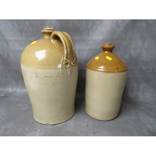 29 - A 19TH CENTURY STONEWARE FLAGON, impressed 'Thomas Hanson, Dudley 2', H 36 cm, together with a later... 