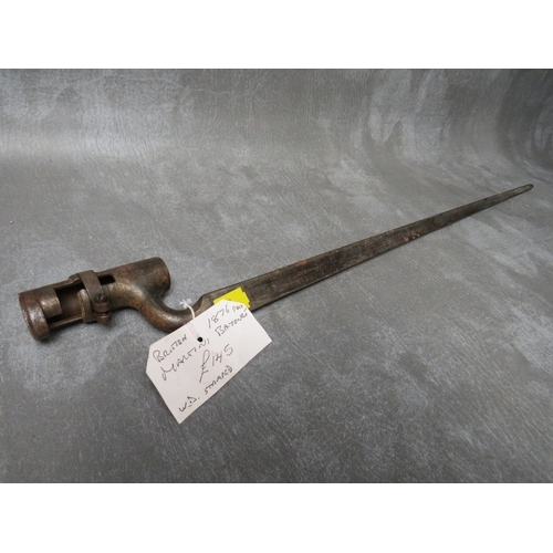 3 - A MARTINI HENRY 1876 BAYONET, with fullered triangular blade, marked W.D. with broad arrow above, L ... 