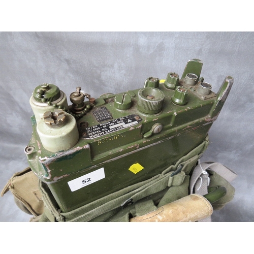 52 - A BRITISH ARMY 1970s MURPHY RADIO MANPACK A41, with spares bag