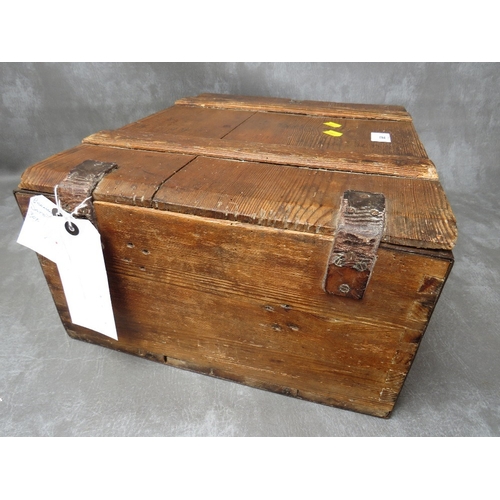 88 - A WW2 GERMAN WOODEN GRENADE BOX, of plank construction, with leather hinges, dated 1940, 46 x 35.5 x... 