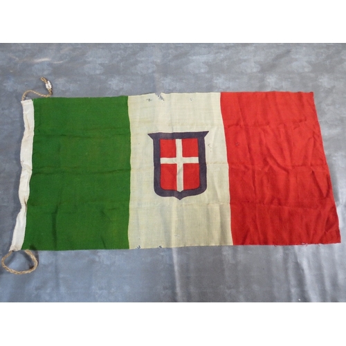 91 - A WW2 ITALIAN FLAG, green, white and red with central shield, A/F, 136 x 67 cm