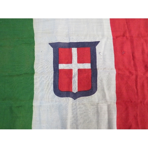 91 - A WW2 ITALIAN FLAG, green, white and red with central shield, A/F, 136 x 67 cm