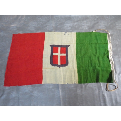 91 - A WW2 ITALIAN FLAG, green, white and red with central shield, A/F, 136 x 67 cm