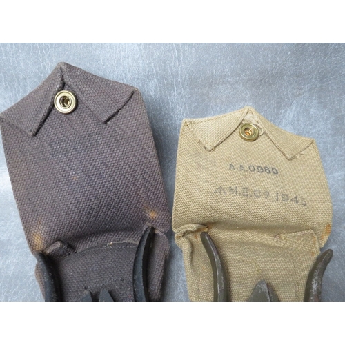 119 - WWI BRITISH WIRE CUTTERS DATED 1916, in canvas belt holder, along with two WWII sets dated 1940 and ... 