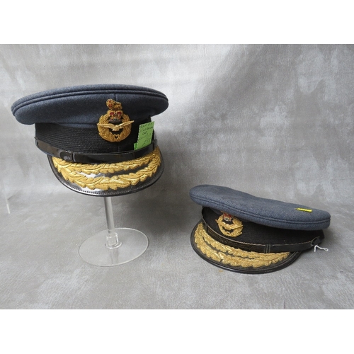 145 - TWO R.A.F. VICE MARSHALL PEAKED CAPS, bullion thread cap badges and peak decoration (2)