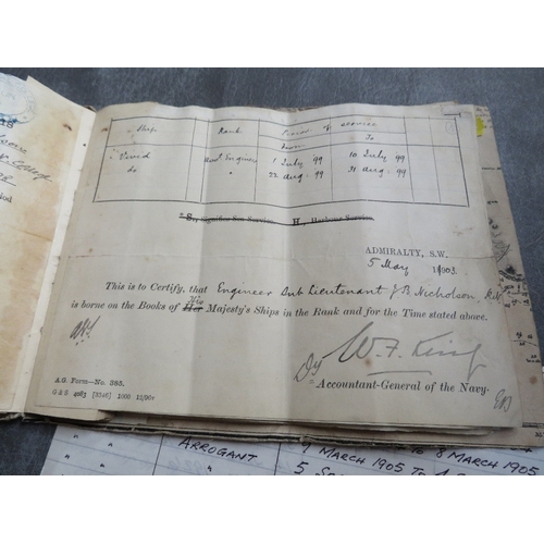 149 - A BOUND COLLECTION OF ROYAL NAVY SERVICE PAPERS 1898-1926, relating to James B Nicholson (First list... 