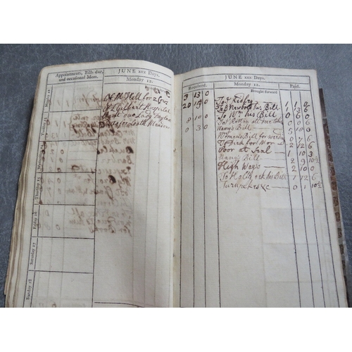 151 - STAFFORDHSIRE / BURTON ON TRENT INTEREST, 1765 pocket account book, attributed to Reverend Dr Gresle... 