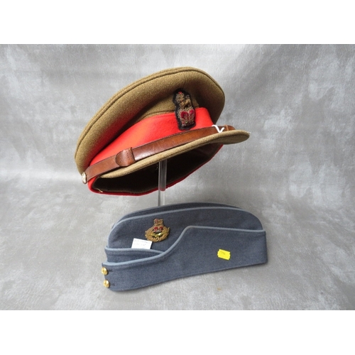 152 - AN R.A.F. AIR VICE MARCHALL SIDE CAP, with bullion thread badge, along with an Army Colonel peak cap... 