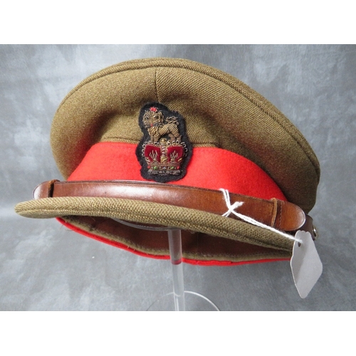 152 - AN R.A.F. AIR VICE MARCHALL SIDE CAP, with bullion thread badge, along with an Army Colonel peak cap... 