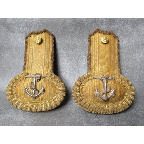 153 - A PAIR OF CIRCA WWI ROYAL NAVY OFFICERS EPAULETTES, along with a pair of modern chain mail cavalry o... 