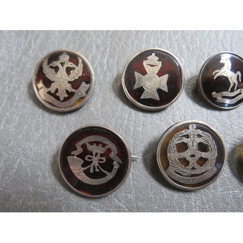 166 - SEVEN SILVER AND TORTOISESHELL SWEETHEART BROOCHES, for Lanarkshire Yeomanry, The Kings Own, Somerse... 