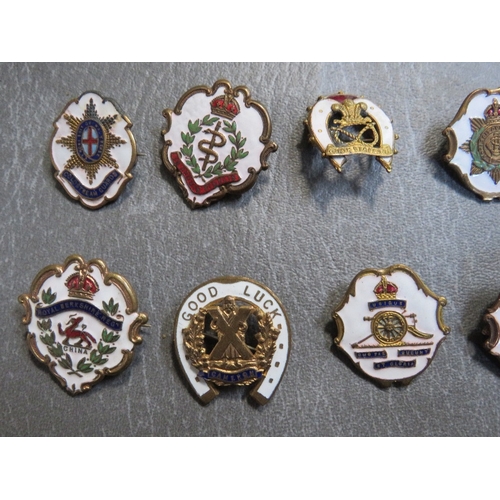 168 - FOURTEEN ENAMEL SWEETHEART BROOCHES, to include North Staffs, Royal Berkshires, Cameron Highlanders,... 