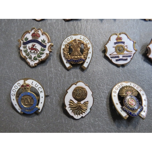 168 - FOURTEEN ENAMEL SWEETHEART BROOCHES, to include North Staffs, Royal Berkshires, Cameron Highlanders,... 