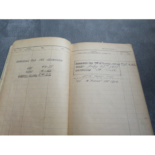 178 - A WWII RAF LANCASTER GUNNER LOGBOOK - SERGEANT A. BELL, filled in from August 1944 to July 1945. An ... 