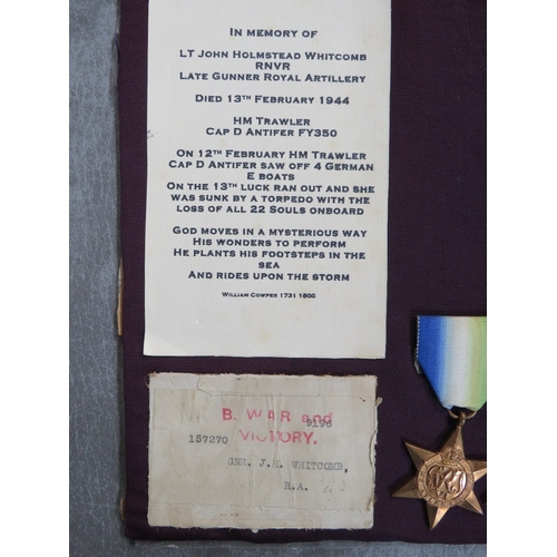 185 - WW1 / WW2 CASUALTY MEDAL GROUP TO LT JOHN WHITCOMB RNVR, consisting of WW1 victory (Named to him as ... 