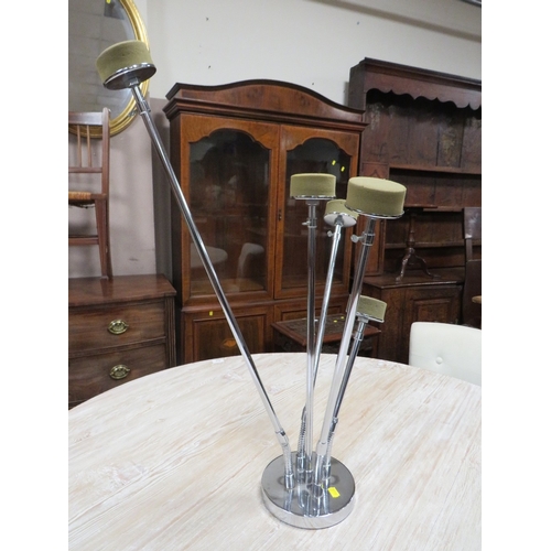 118 - An articulated height adjustable mid 20th century five branch chrome hat display stand