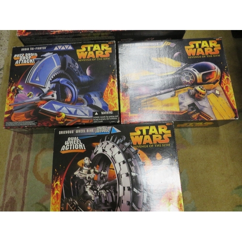 134 - Five boxed Star Wars Revenge Of The Sith items to include ARC 170 Fighter, Mustafar Final Dual plays... 